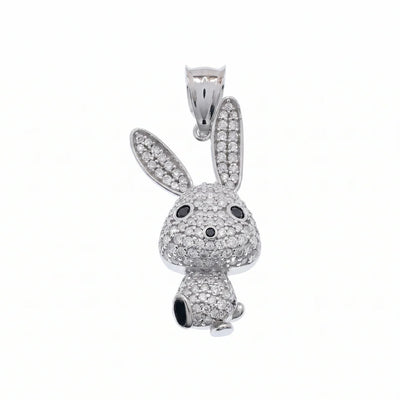 Sterling Silver Rhodium Plated Moissanite Small Whimsical Rabbit Pendant