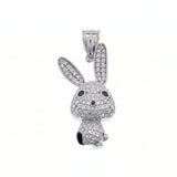 Sterling Silver Rhodium Plated Moissanite Large Whimsical Rabbit Pendant