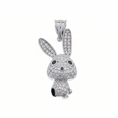 Sterling Silver Rhodium Plated Moissanite Large Whimsical Rabbit Pendant