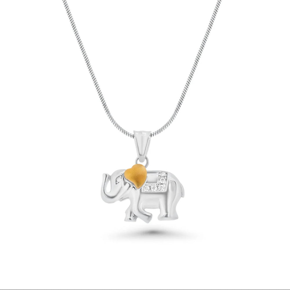 Sterling Silver Two Tone Plated Moissanite Elephant Pendant