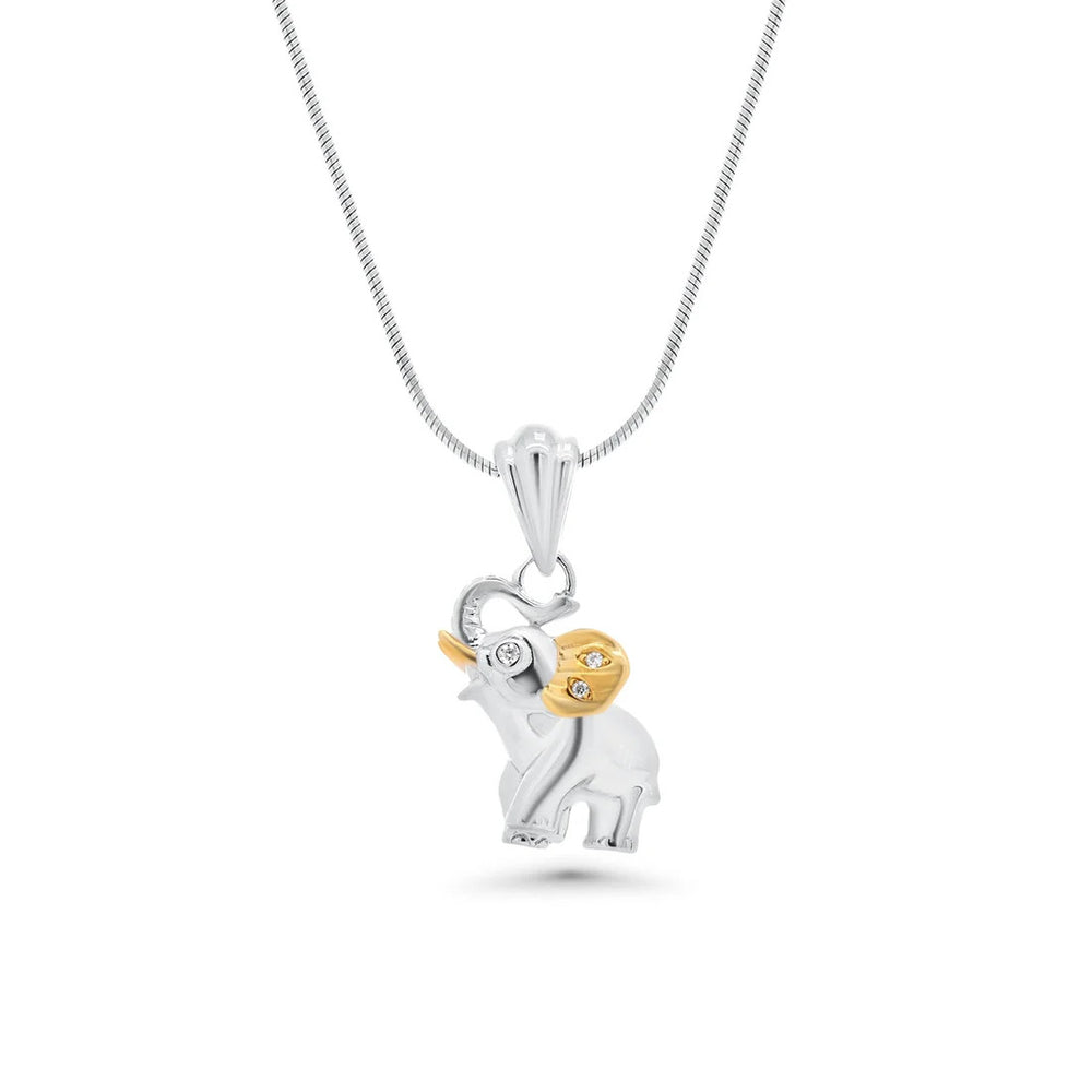 Sterling Silver Two Tone Plated Moissanite Baby Elephant Pendant