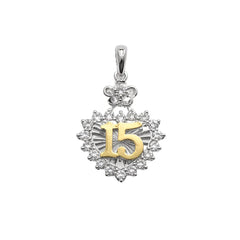 Sterling Silver Two Tone Plated Moissanite Quinceanera Floral Halo Heart Pendant