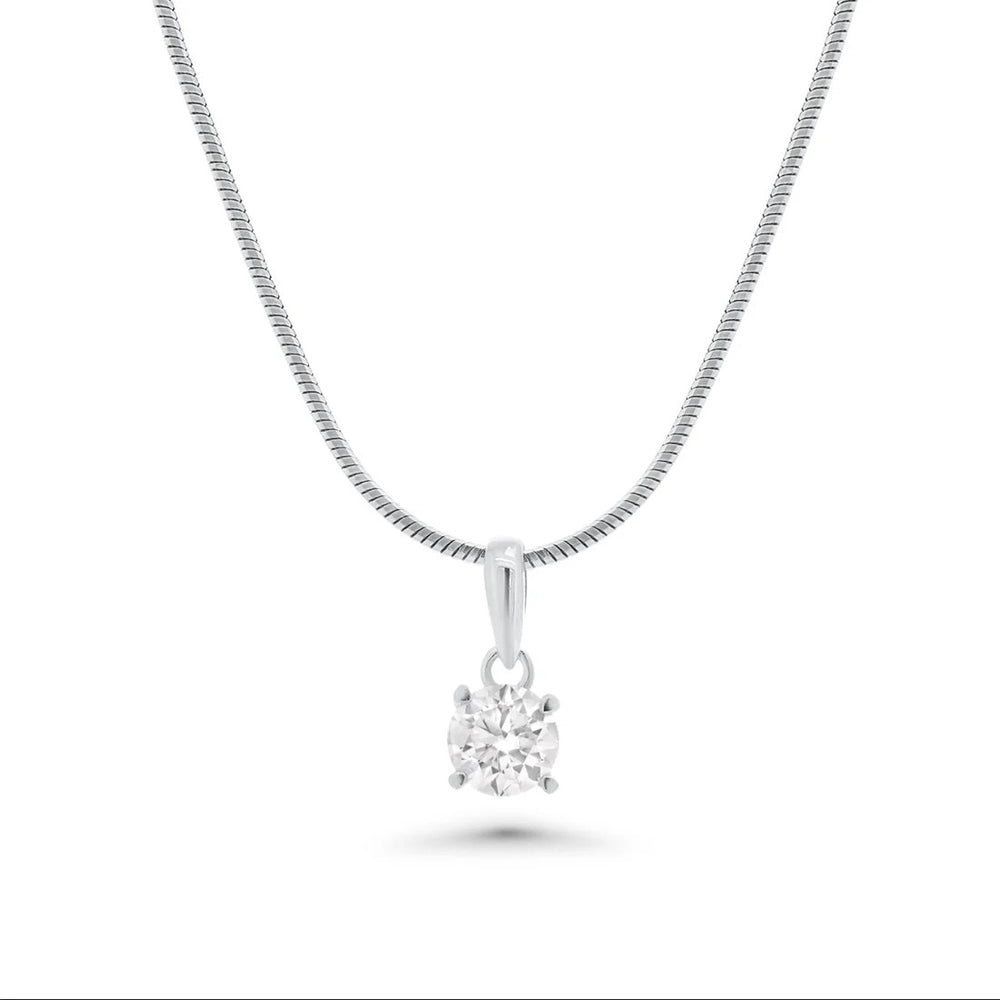 Sterling Silver Rhodium Plated Moissanite Four Prong Pendant