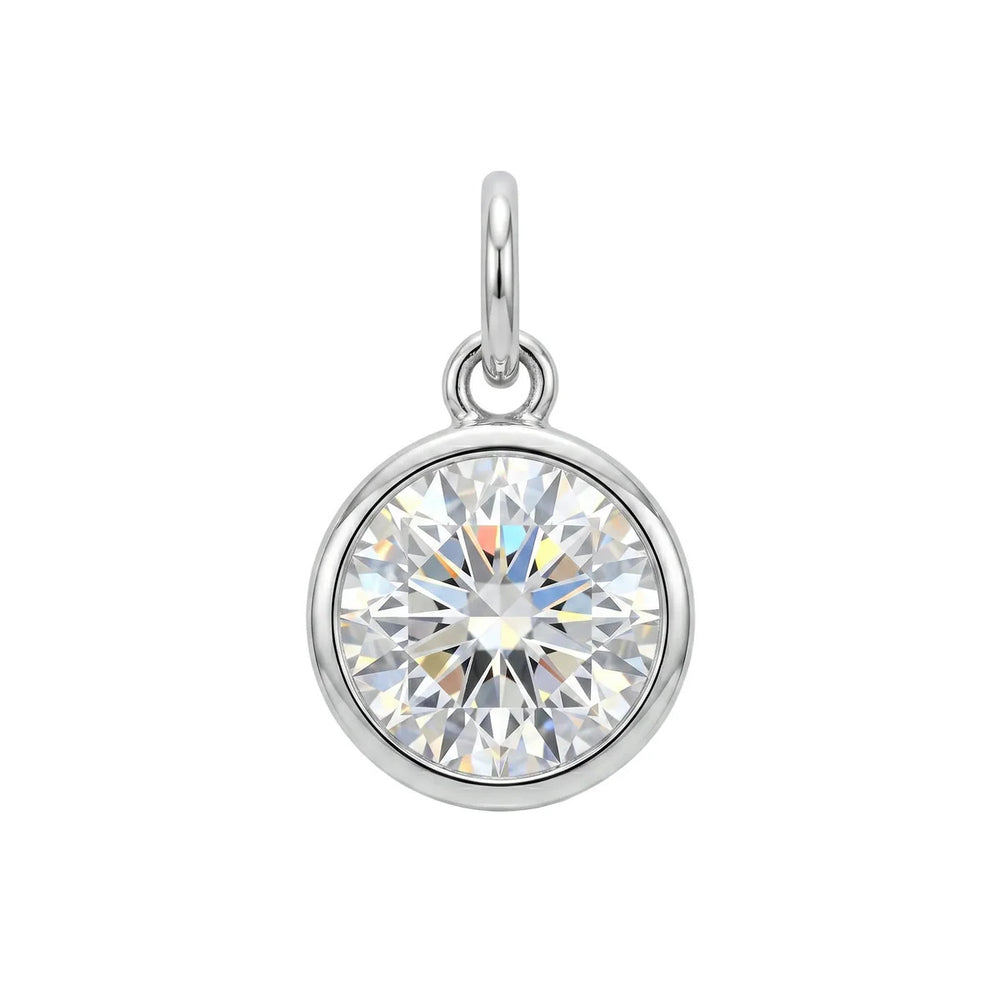 Sterling Silver Rhodium Plated Moissanite Bezel Set Round Solitaire Pendant