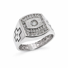 Load image into Gallery viewer, Sterling Silver Rhodium Plated Moissanite Square Halo Men's Statement Ring