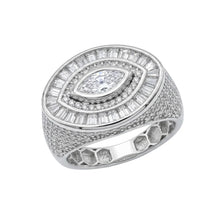 Load image into Gallery viewer, Sterling Silver Rhodium Plated Moissanite Men's Oval Marquise Halo Ring