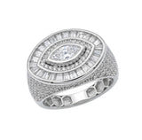 Sterling Silver Rhodium Plated Moissanite Men's Oval Marquise Halo Ring