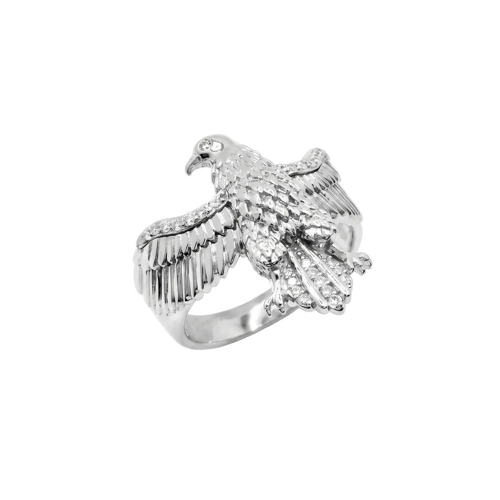 Sterling Silver Rhodium Plated Moissanite Men's Eagle Statement Ring
