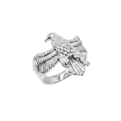 Sterling Silver Rhodium Plated Moissanite Men's Eagle Statement Ring