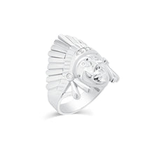 Load image into Gallery viewer, Sterling Silver Rhodium Plated Men's Moissanite Native Chief Head Ring