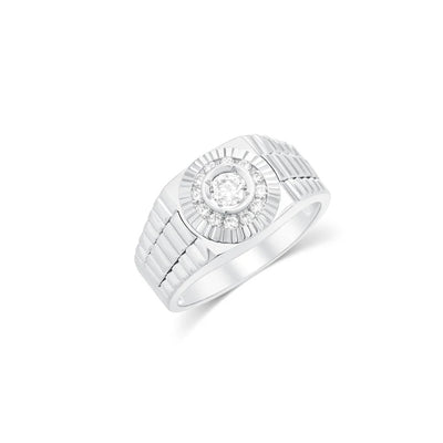 Sterling Silver Rhodium Plated Men's Moissanite Radiant Sunburst Signet Ring