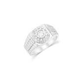 Sterling Silver Rhodium Plated Men's Moissanite Radiant Sunburst Signet Ring