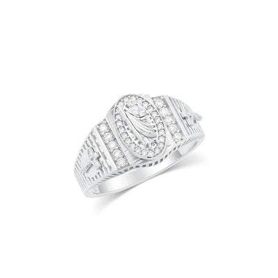 Sterling Silver Rhodium Plated Men's Moissanite Saint Jude Oval Center Iced Out Ring