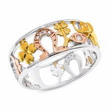 Load image into Gallery viewer, Sterling Silver Three Tone Plated Moissanite Lucky Charm Band Ring