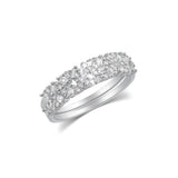 Sterling Silver Rhodium Plated Moissanite Round Solitaire Center Double Band Ring