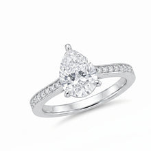Load image into Gallery viewer, Sterling Silver Rhodium Plated Moissanite Classic Pear Cut Solitaire Ring