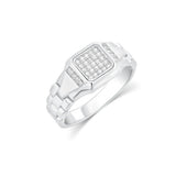 Sterling Silver Rhodium Plated Men's Moissanite Rectangular Pave Bold Link Ring