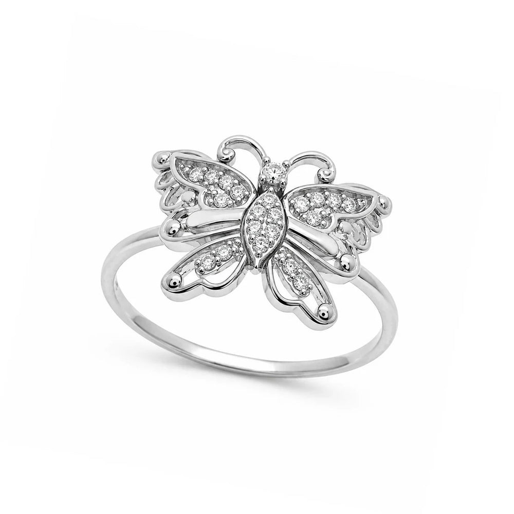 Sterling Silver Rhodium Plated Moissanite Butterfly Cocktail Ring