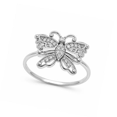 Sterling Silver Rhodium Plated Moissanite Butterfly Cocktail Ring