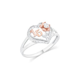 Sterling Silver Two Tone Plated Moissanite Quinceanera Heart Rose Ring