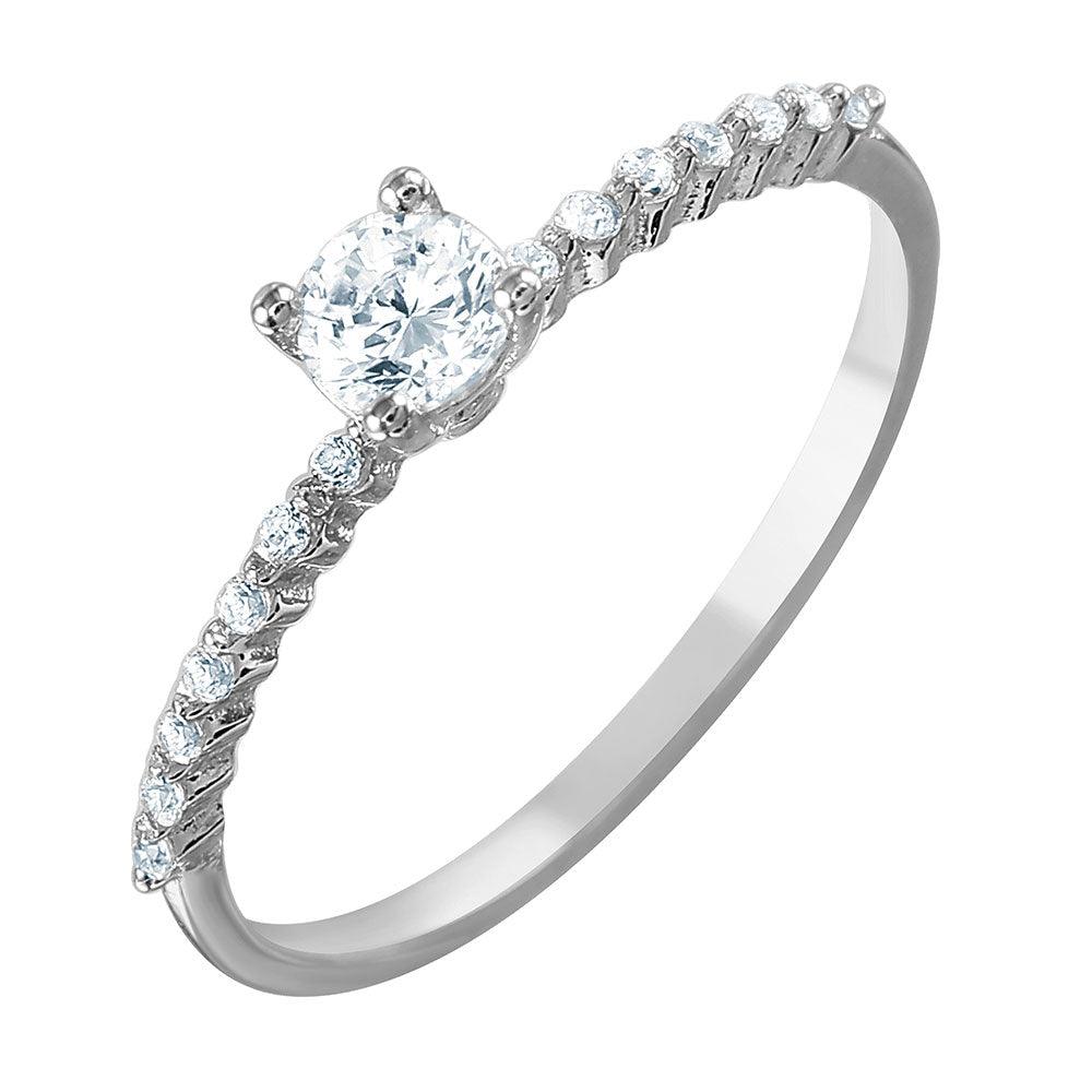 Sterling Silver Rhodium Plated Moissanite Thin Round Ring