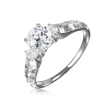 Load image into Gallery viewer, Sterling Silver Rhodium Plated Moissanite Center Stone Ring With Hammered Shank