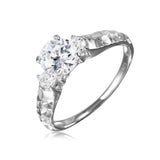 Sterling Silver Rhodium Plated Moissanite Center Stone Ring With Hammered Shank
