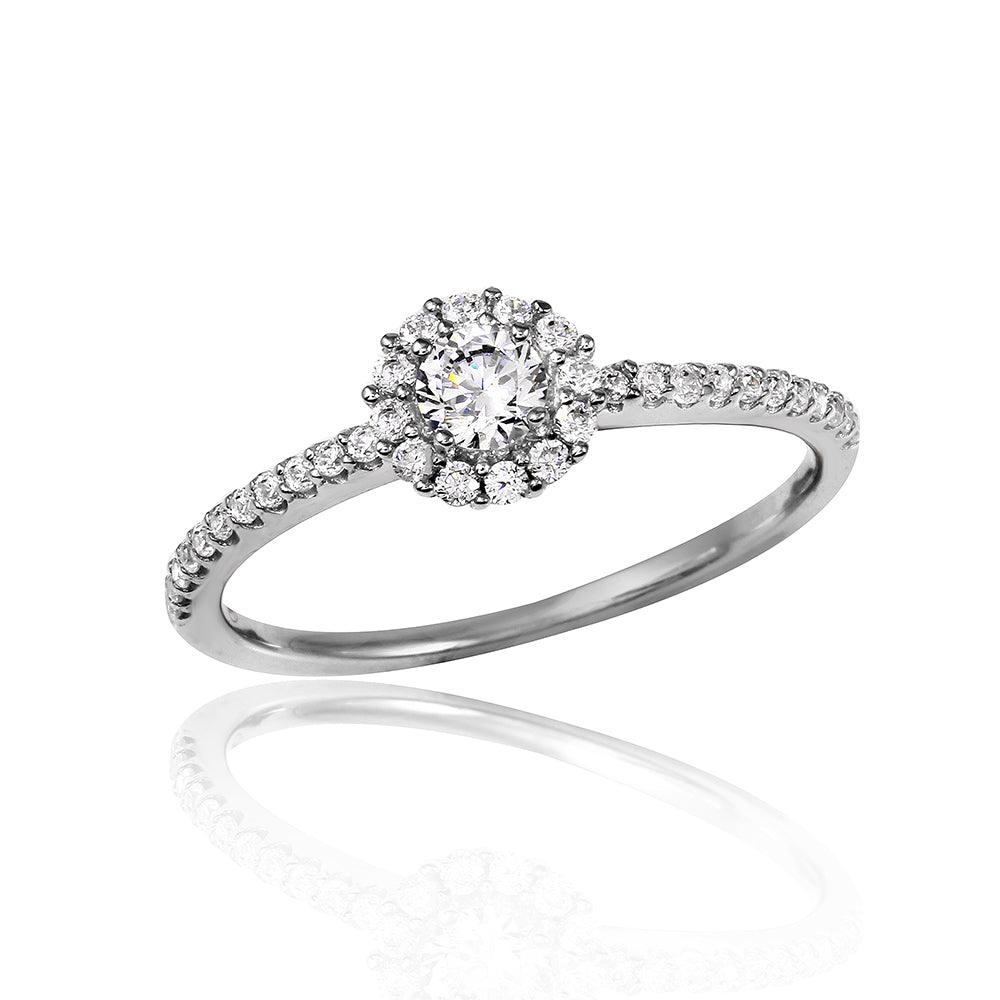 Sterling Silver Rhodium Plated Moissanite Small Size Halo Ring