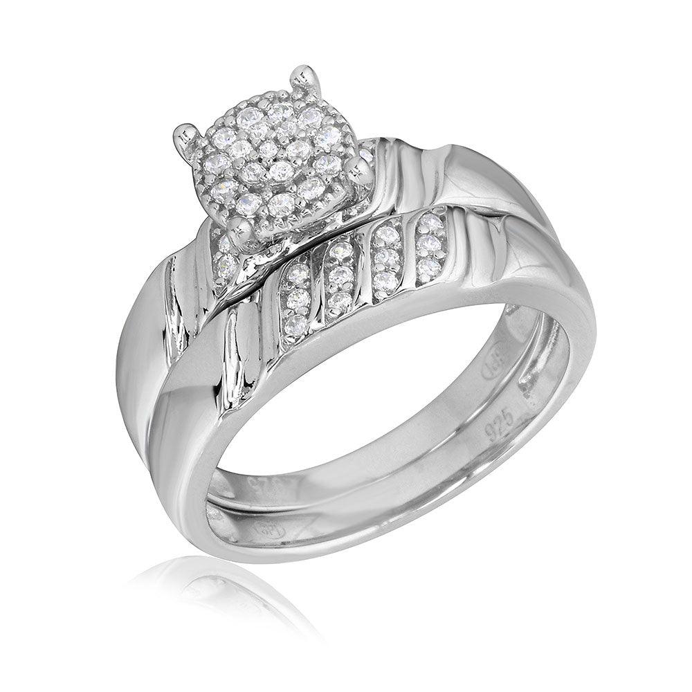 Sterling Silver Rhodium Plated Moissanite Sideway Stone Design Custer Center Wedding Ring