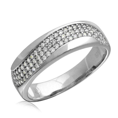 Sterling Silver Rhodium Plated Moissanite Men's Wave Wedding Ring