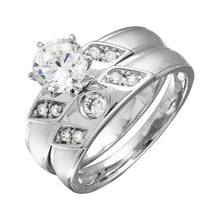 Load image into Gallery viewer, Sterling Silver Rhodium Plated Moissanite Slash Trios Bridal Ring