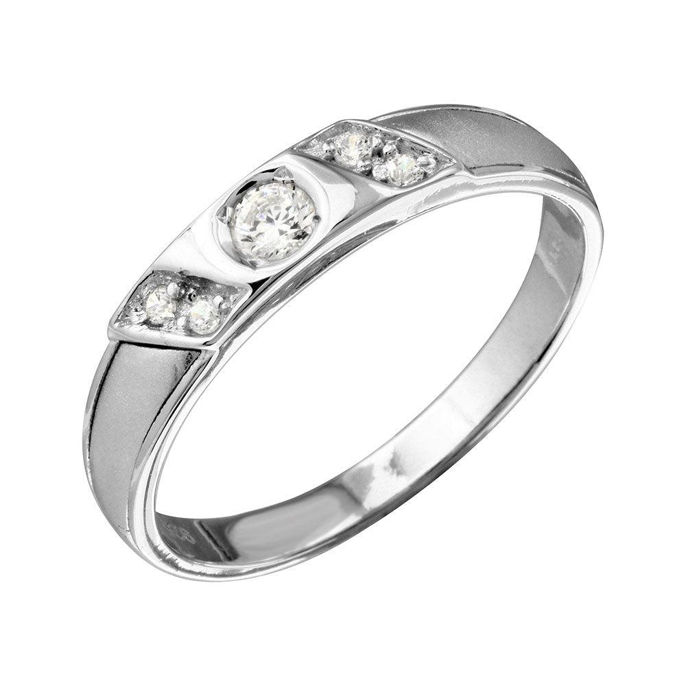 Sterling Silver Rhodium Plated Slash Moissanite Trios Bridal CZ Ring