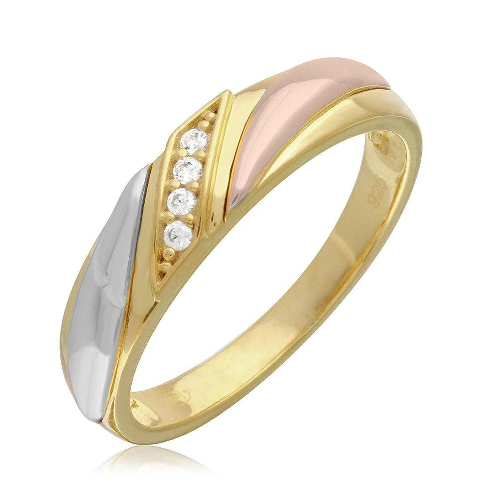 Sterling Silver Three Tone Plated Men's Moissanite Overlap Wedding Ring