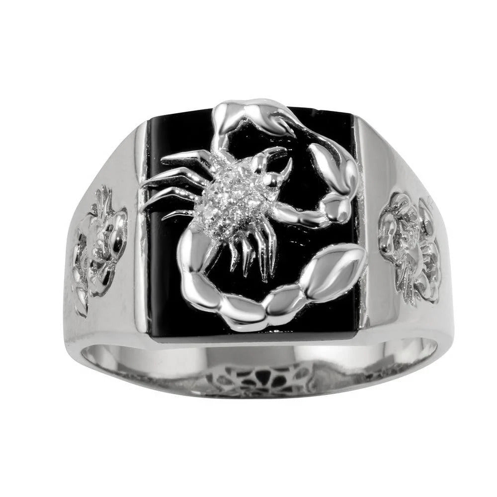 Sterling Silver Rhodium Plated Moissanite Square Scorpion Ring