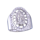 Sterling Silver Rhodium Plated Moissanite Oval Lady Of Guadalupe Center Ring