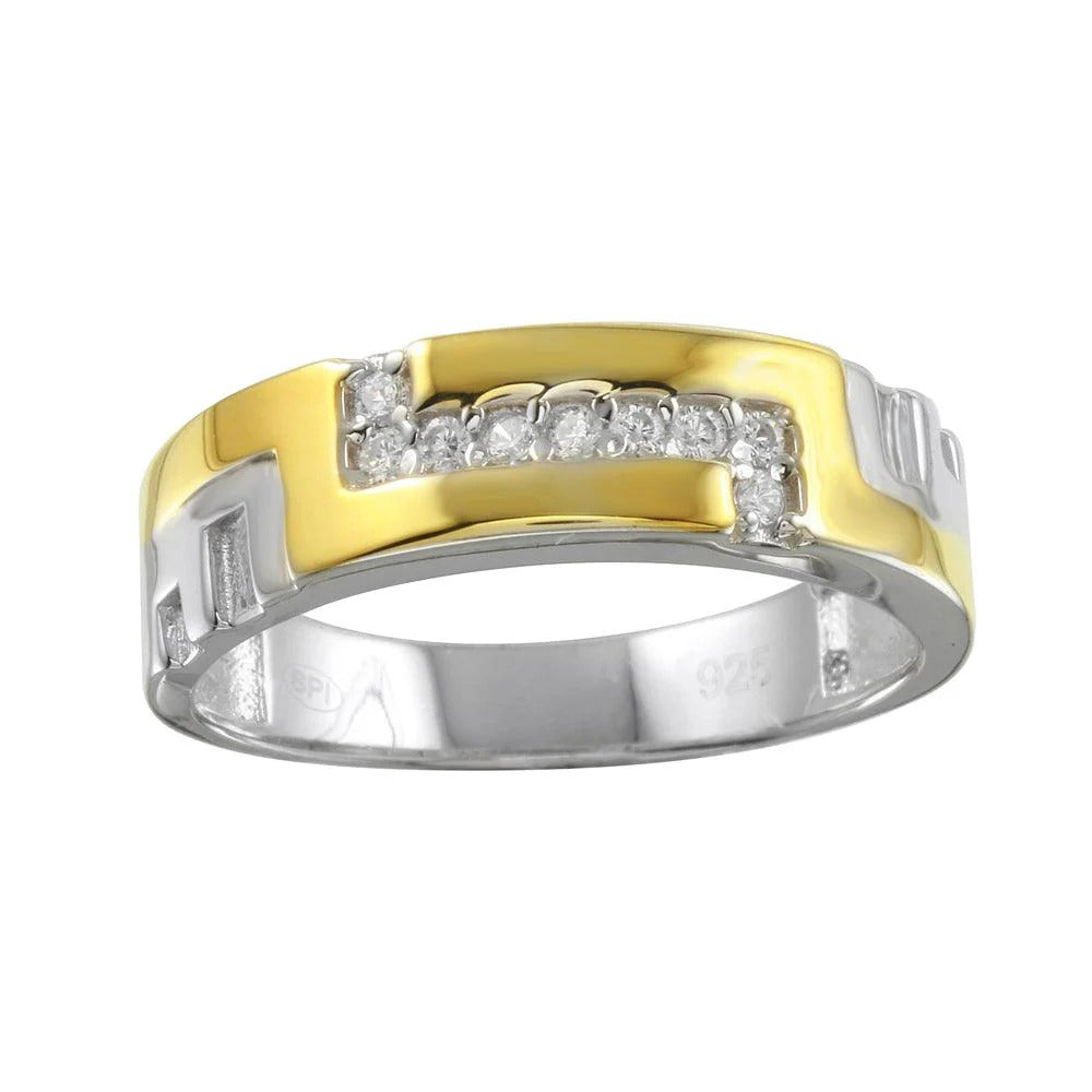 Sterling Silver Two Tone Plated Moissanite Geometric Band Ring