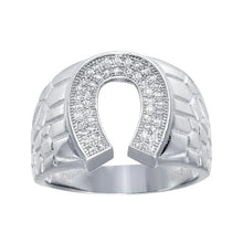 Load image into Gallery viewer, Sterling Silver Rhodium Plated Moissanite Men's Horse Shoe Ring