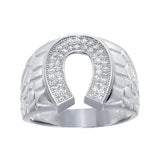 Sterling Silver Rhodium Plated Moissanite Men's Horse Shoe Ring