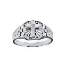 Load image into Gallery viewer, Sterling Silver Rhodium Plated Moissanite Men's Cross Ring