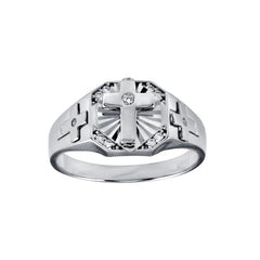 Sterling Silver Rhodium Plated Moissanite Men's Cross Ring