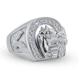 Sterling Silver Rhodium Plated Moissanite Horse Shoe Men's Ring