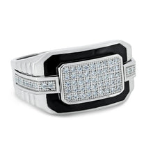 Load image into Gallery viewer, Sterling Silver Rhodium Plated Moissanite Multi Row Black Enamel Men's Ring