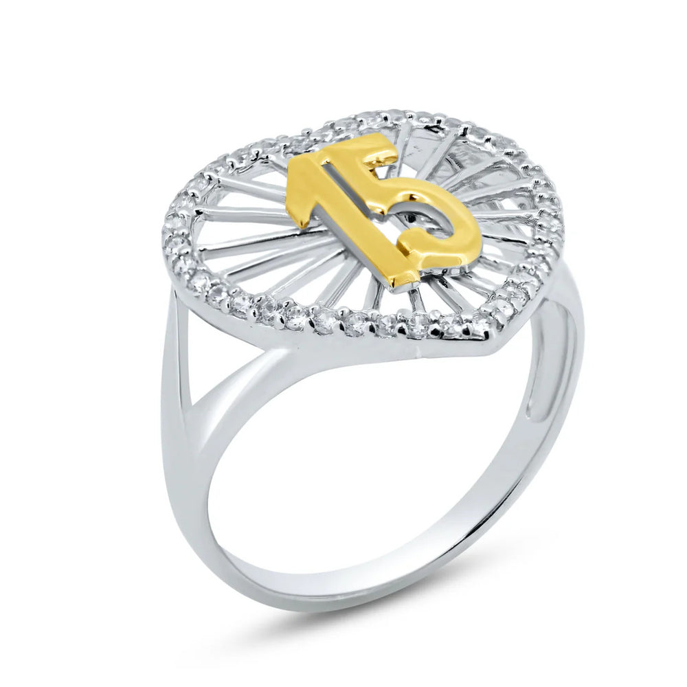 Sterling Silver Two Toned Plated Moissanite Quinceanera Heart Ring