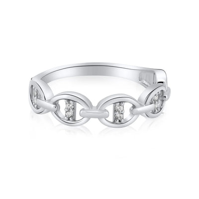 Sterling Silver Rhodium Plated Moissanite Mariner Design Link Ring