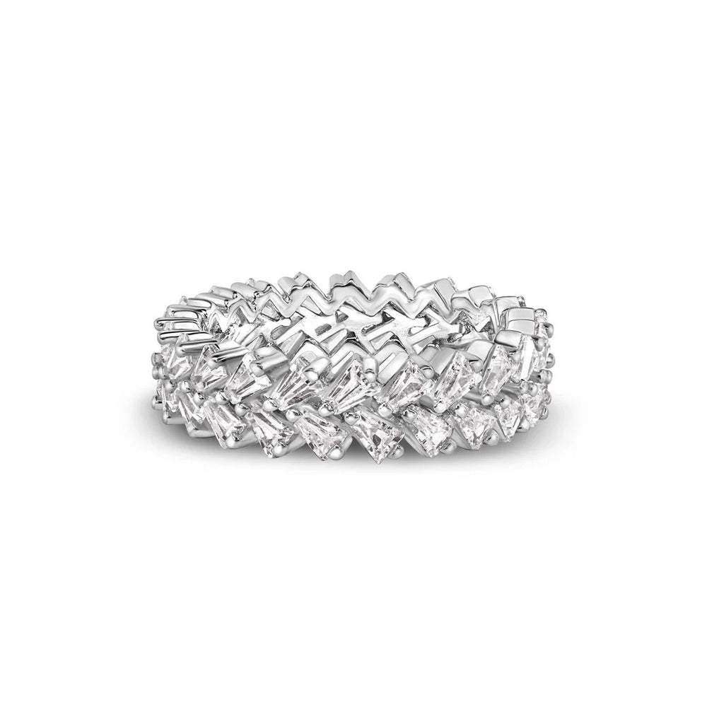Sterling Silver Rhodium Plated Moissanite Double Eternity Band Baguette Ring