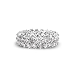 Sterling Silver Rhodium Plated Moissanite Double Eternity Band Baguette Ring