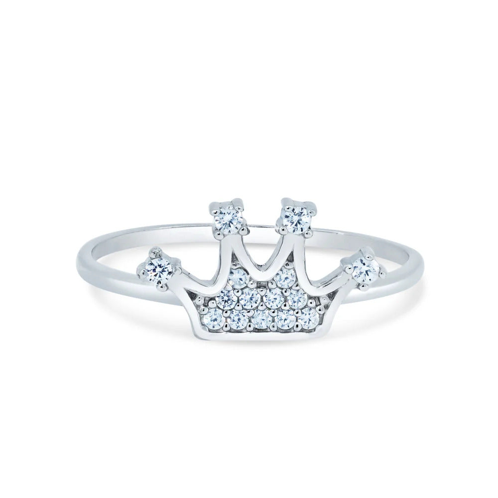 Sterling Silver Rhodium Plated Moissanite Crown Design Ring
