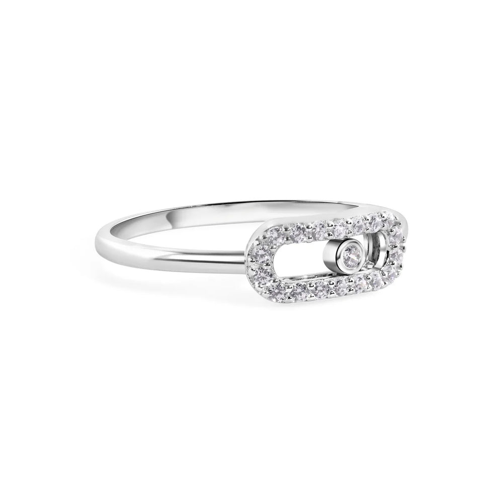 Sterling Silver Rhodium Plated Moissanite Oval Fidgeting Ring