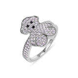 Sterling Silver Rhodium Plated Moissanite Teddy Bear Clear Studded Ring