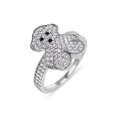 Sterling Silver Rhodium Plated Moissanite Teddy Bear Clear Studded Ring